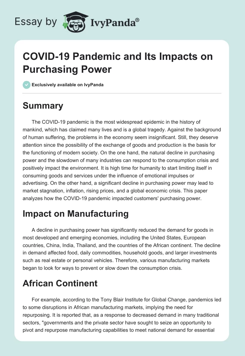 COVID-19 Pandemic and Its Impacts on Purchasing Power. Page 1