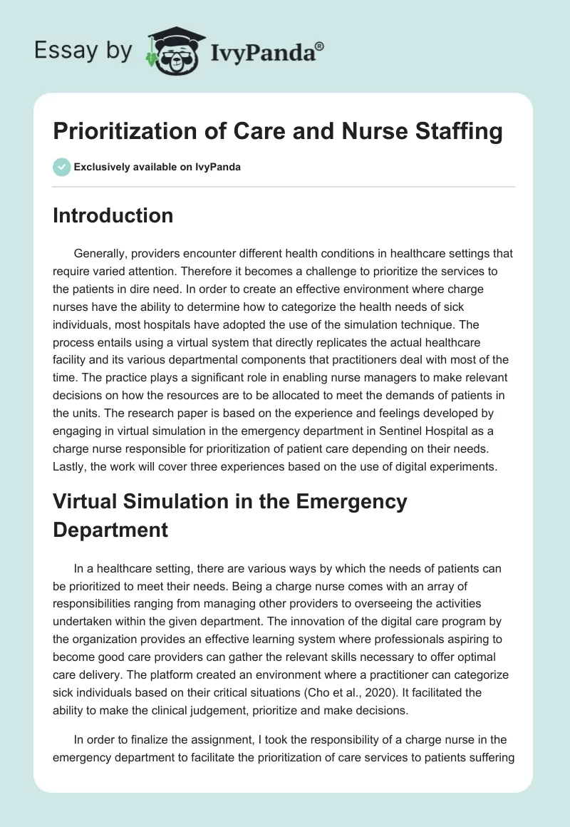 Prioritization of Care and Nurse Staffing. Page 1