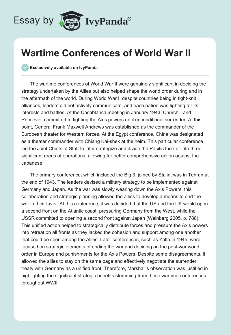 Wartime Conferences of World War II. Page 1