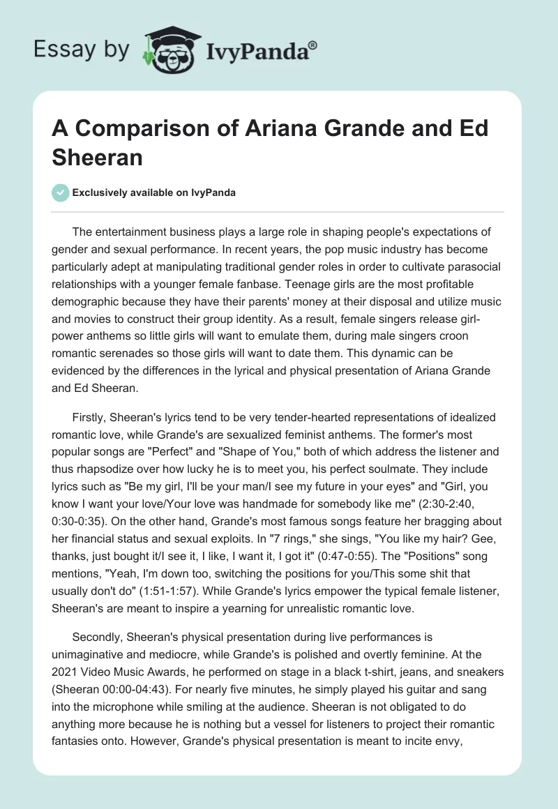 A Comparison of Ariana Grande and Ed Sheeran. Page 1