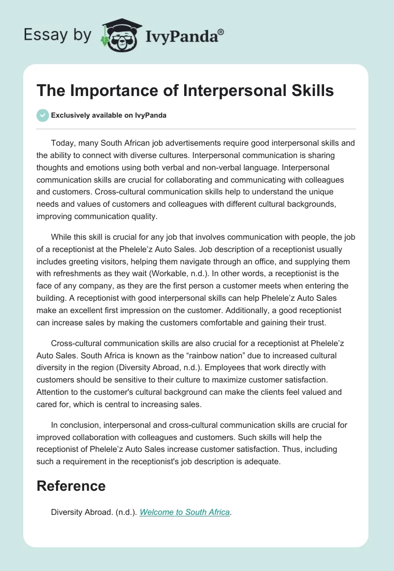 The Importance of Interpersonal Skills. Page 1