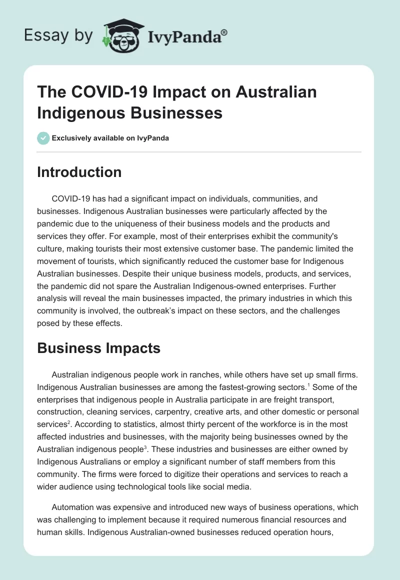 The COVID-19 Impact on Australian Indigenous Businesses. Page 1