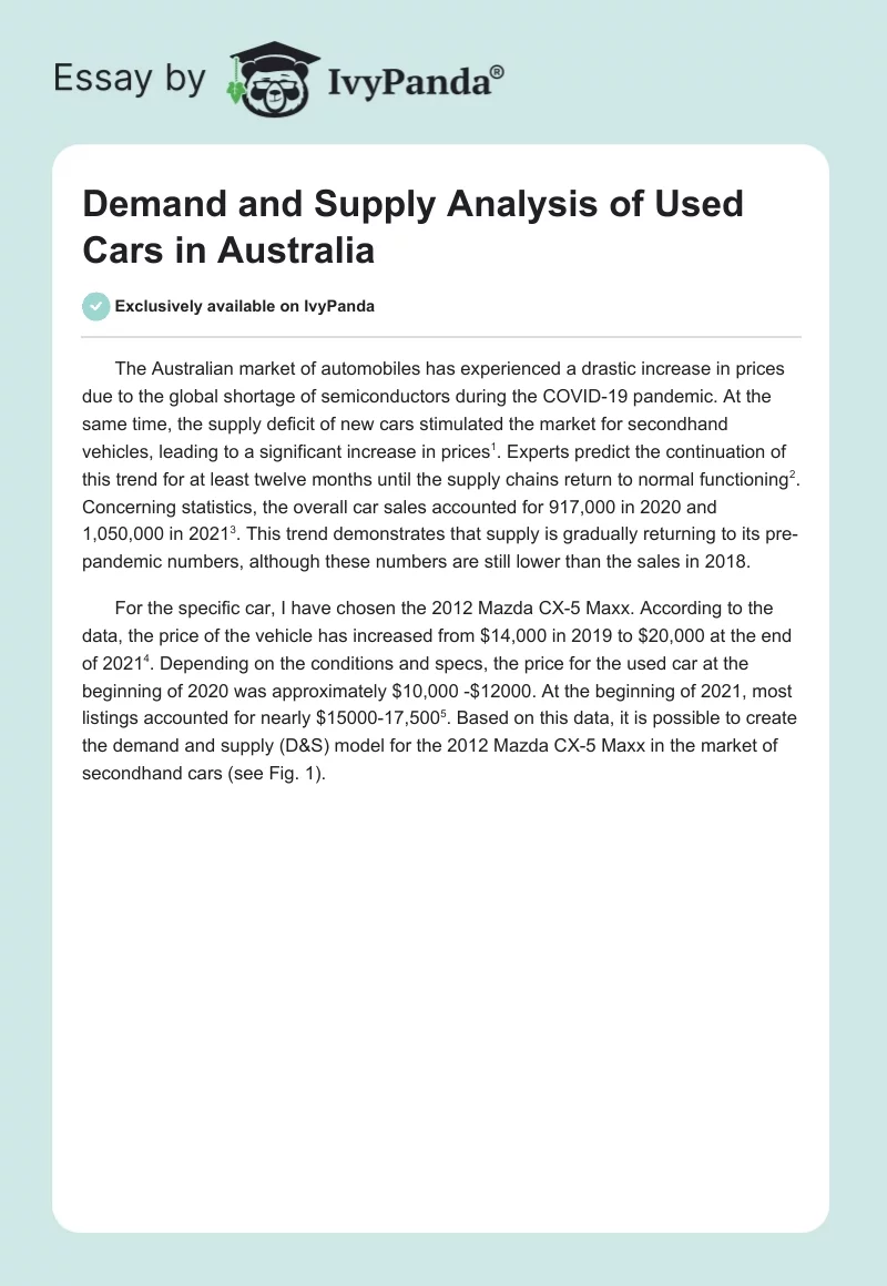 Demand and Supply Analysis of Used Cars in Australia. Page 1