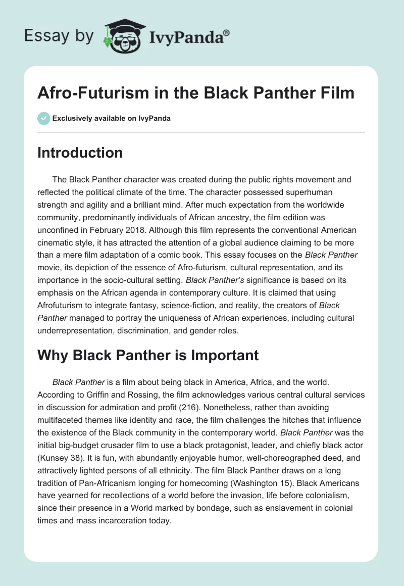Afro-Futurism in the "Black Panther" Film. Page 1
