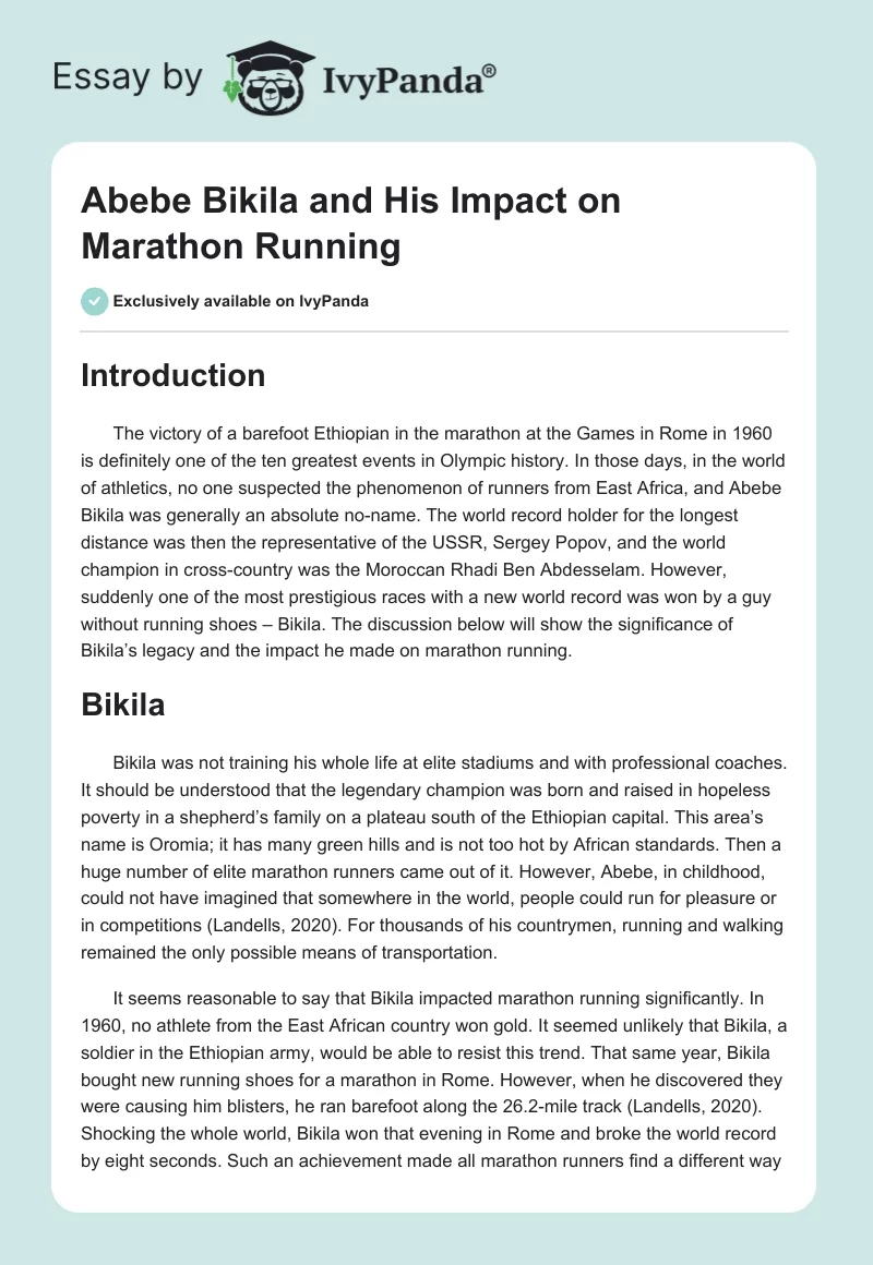 Abebe Bikila and His Impact on Marathon Running. Page 1