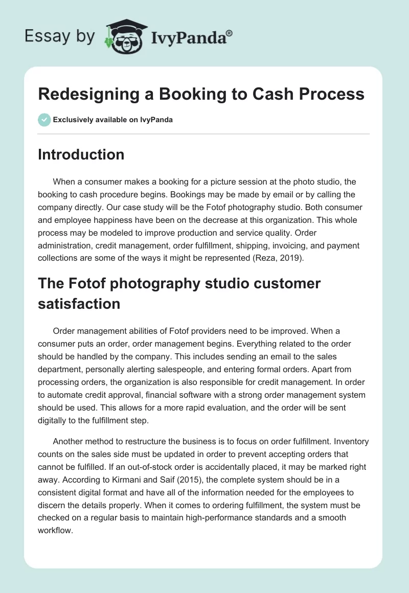 Redesigning a Booking to Cash Process. Page 1