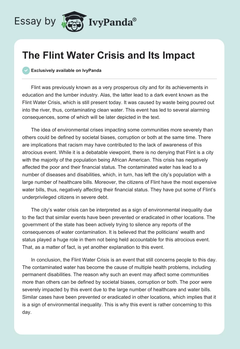 The Flint Water Crisis and Its Impact. Page 1