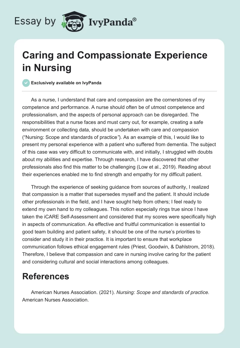 Caring and Compassionate Experience in Nursing. Page 1