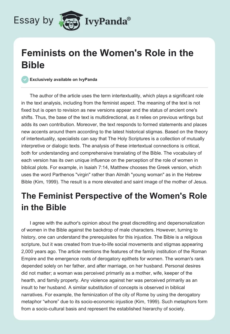 Feminists on the Women's Role in the Bible. Page 1