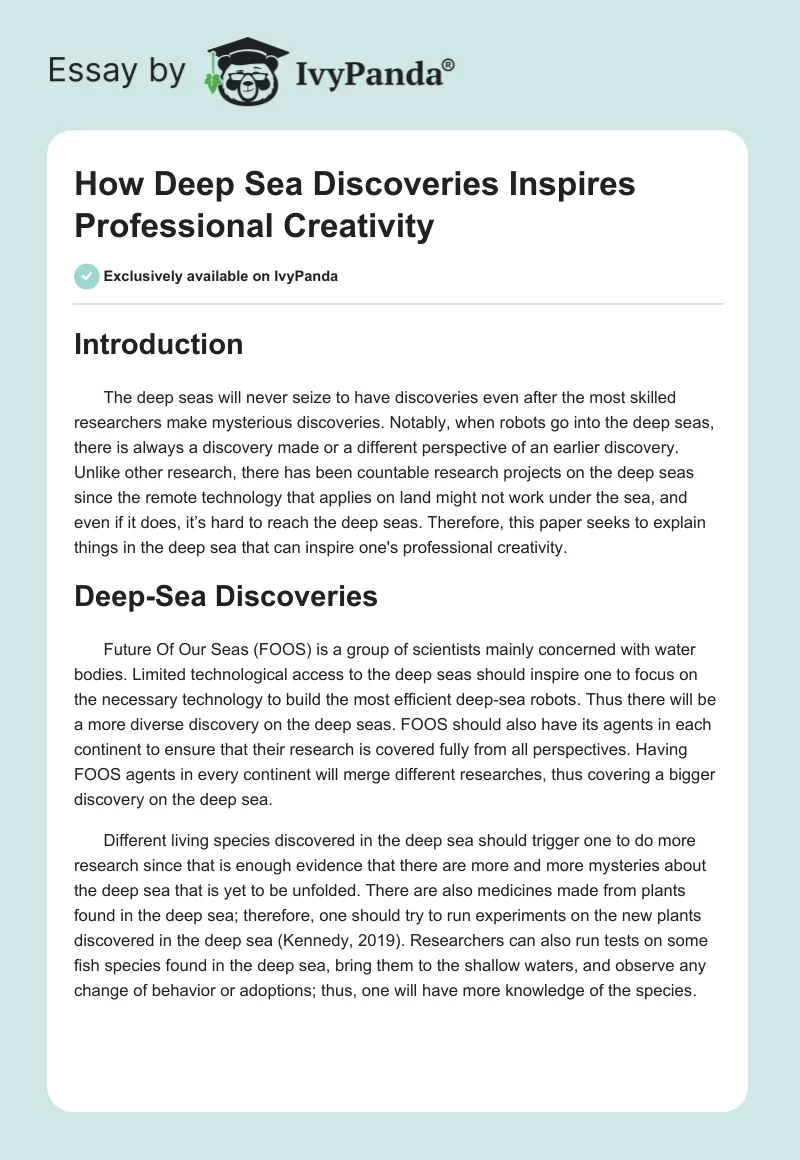 How Deep Sea Discoveries Inspires Professional Creativity. Page 1
