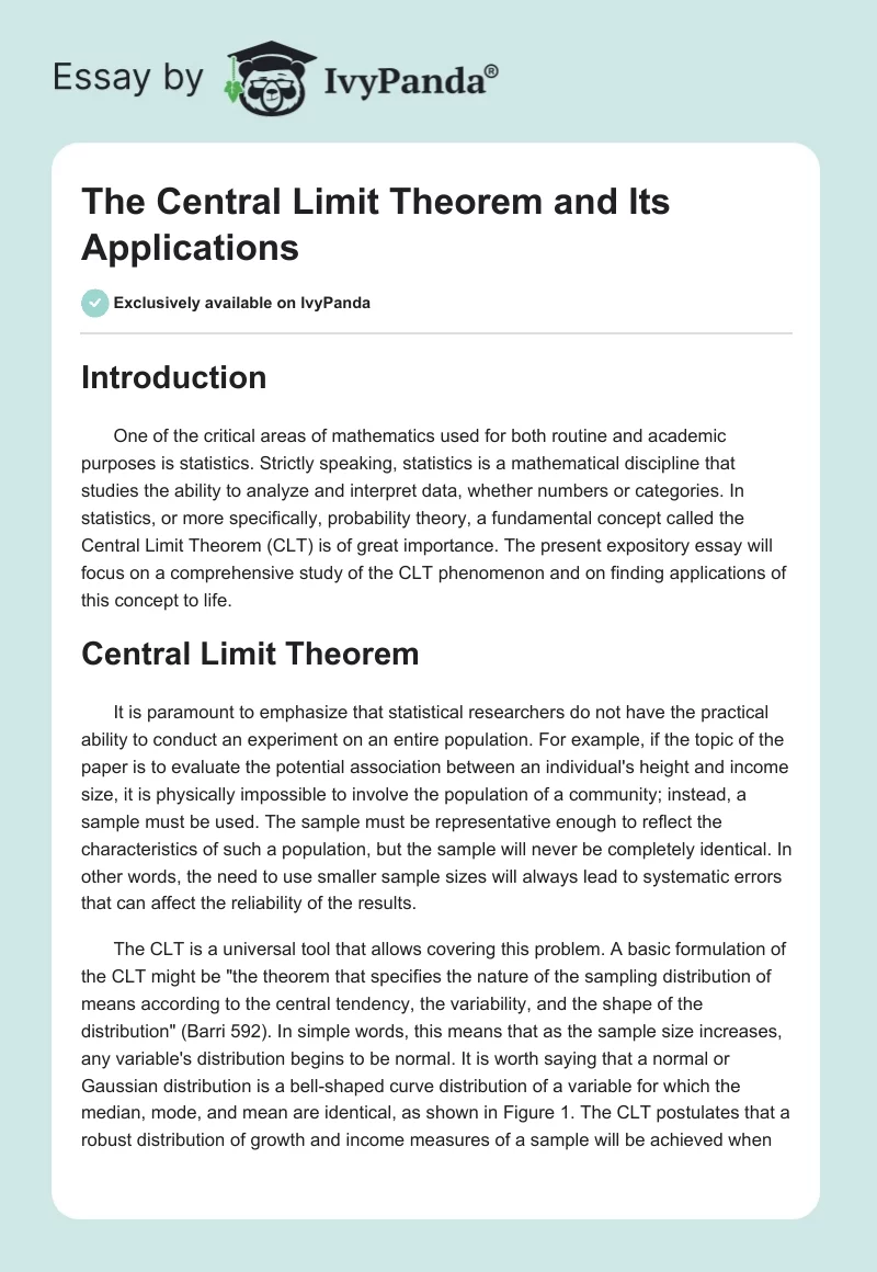 The Central Limit Theorem and Its Applications. Page 1
