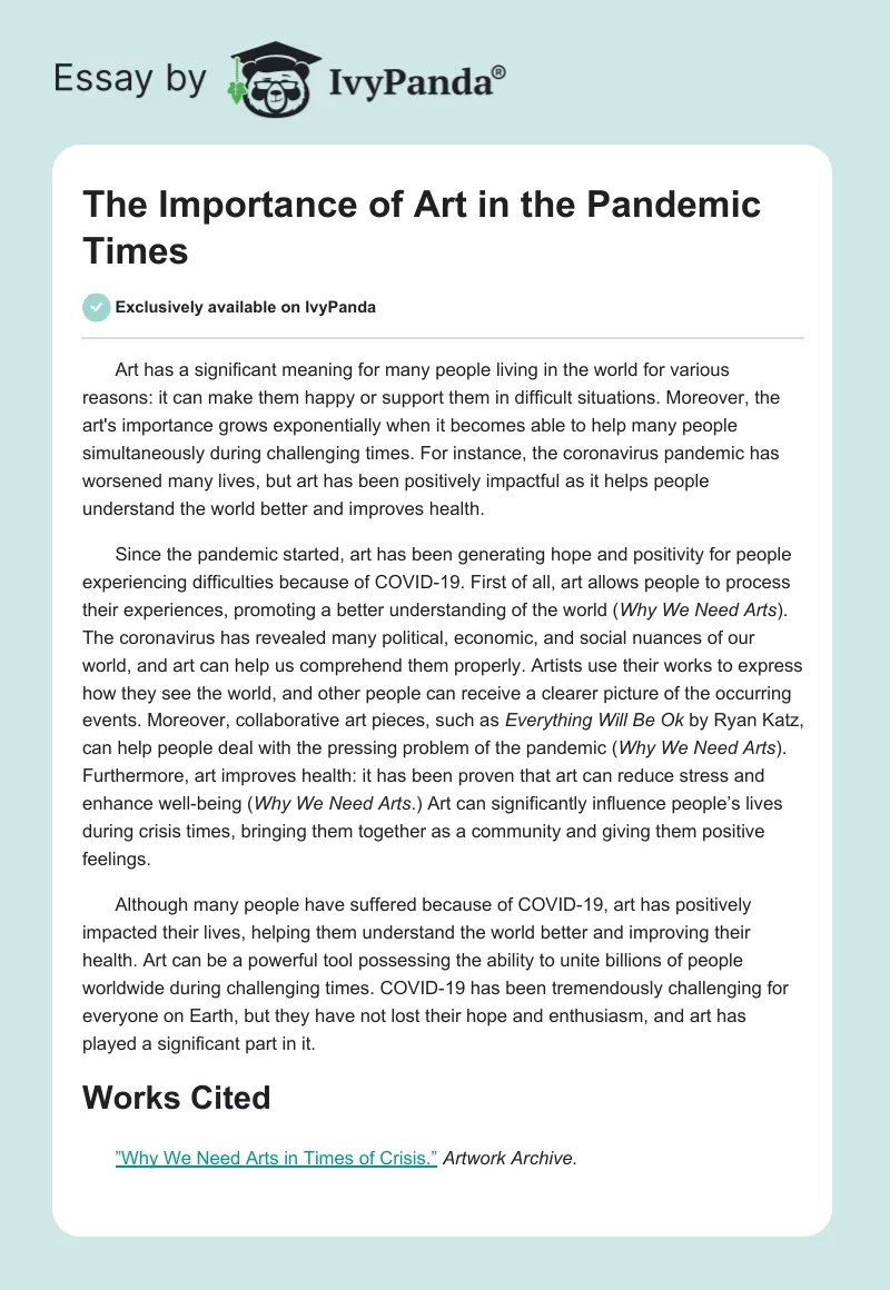 The Importance of Art in the Pandemic Times. Page 1
