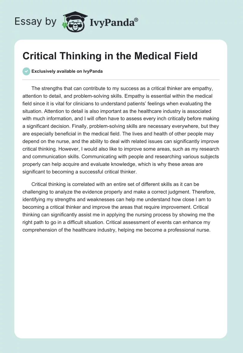 Critical Thinking in the Medical Field. Page 1