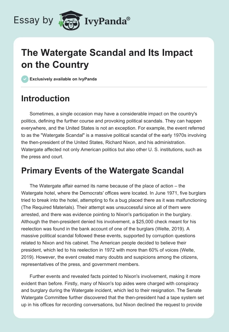 The Watergate Scandal and Its Impact on the Country. Page 1