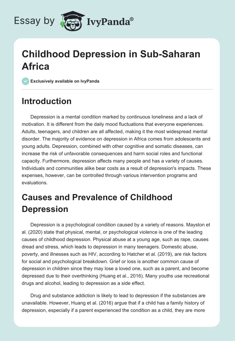 Childhood Depression in Sub-Saharan Africa. Page 1