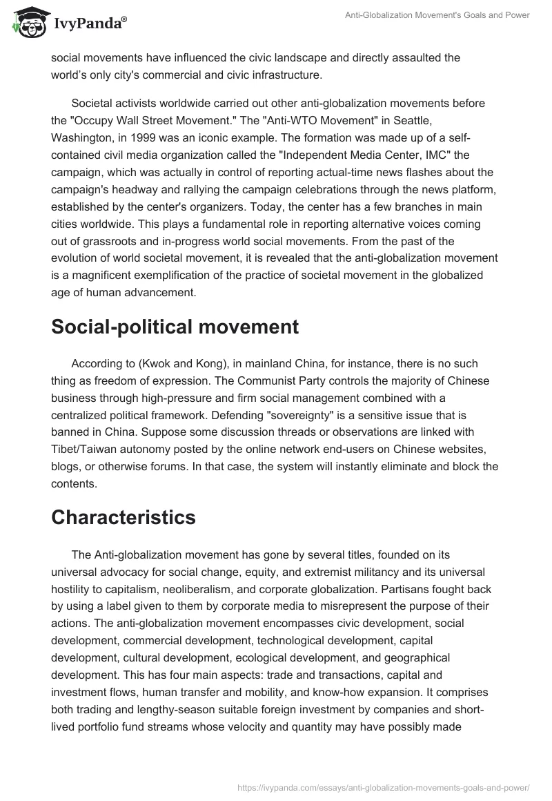 Anti-Globalization Movement's Goals and Power. Page 5