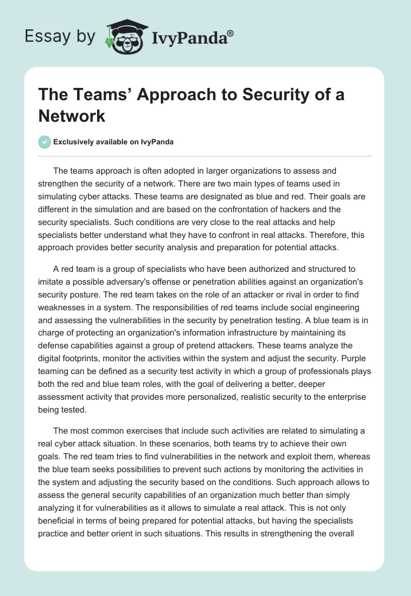The Teams’ Approach to Security of a Network. Page 1
