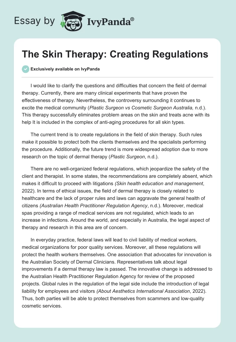 The Skin Therapy: Creating Regulations. Page 1