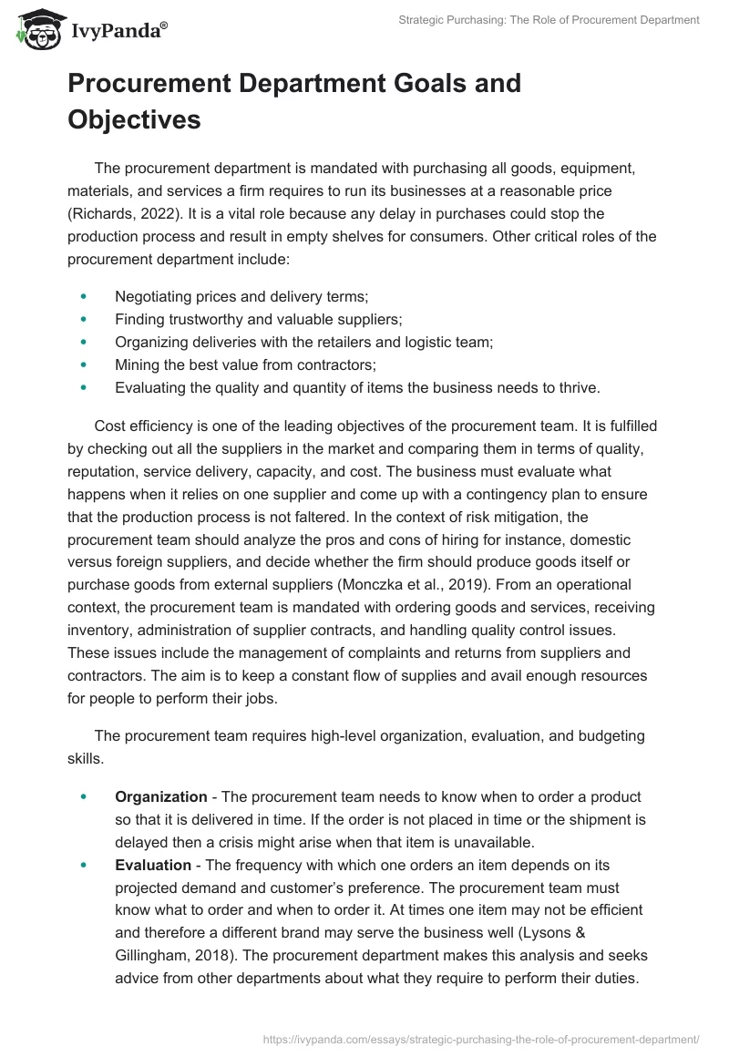 Strategic Purchasing: The Role of Procurement Department. Page 2