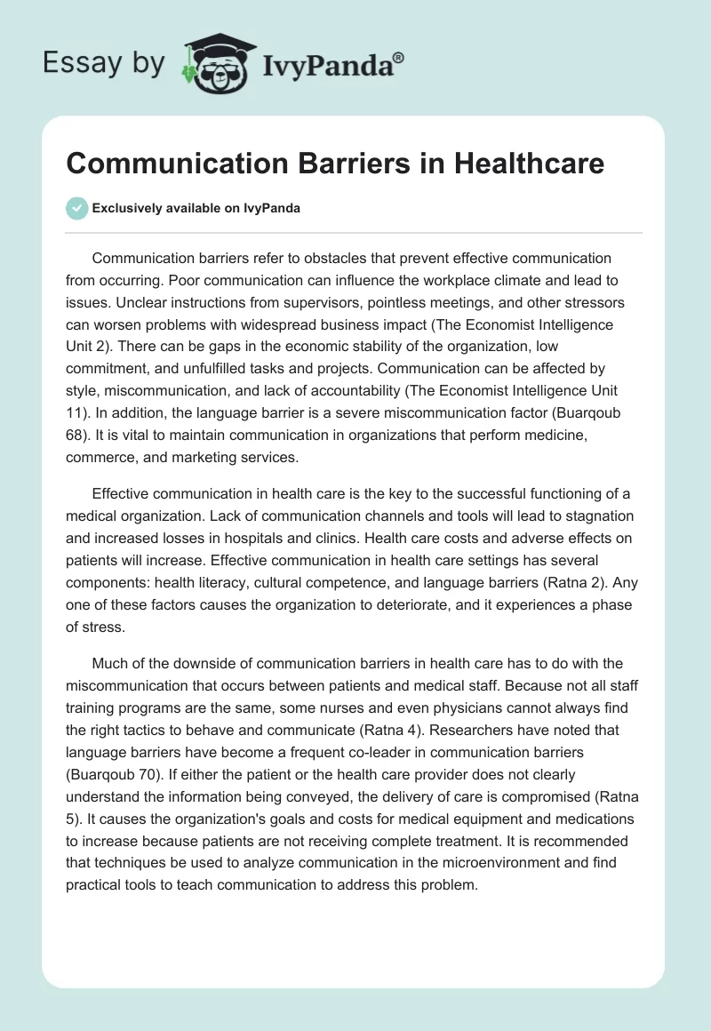 Communication Barriers in Healthcare. Page 1