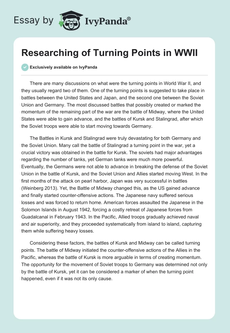 Researching of Turning Points in WWII. Page 1