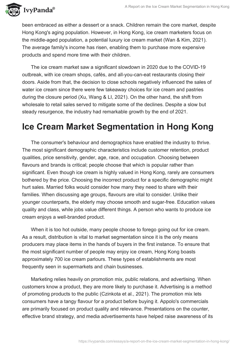 A Report on the Ice Cream Market Segmentation in Hong Kong. Page 2