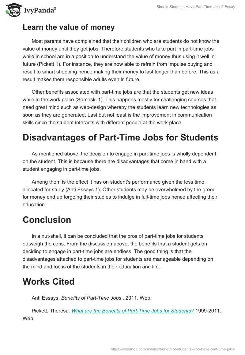 students should have part time jobs essay