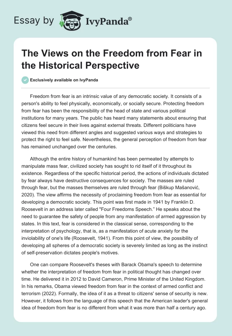 The Views on the Freedom from Fear in the Historical Perspective. Page 1