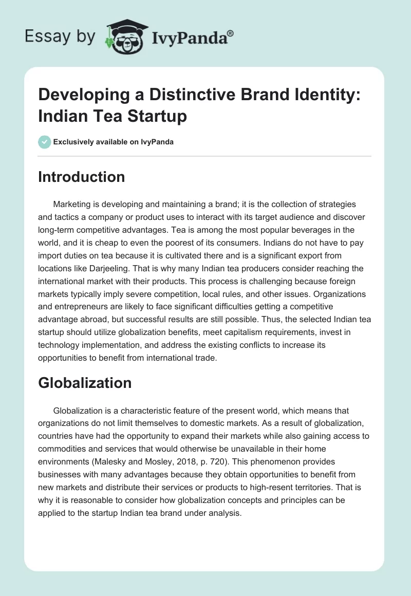 Developing a Distinctive Brand Identity: Indian Tea Startup. Page 1