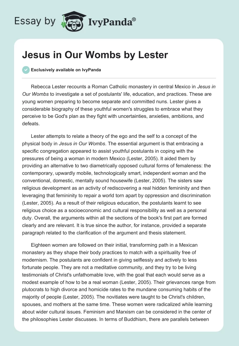 "Jesus in Our Wombs" by Lester. Page 1