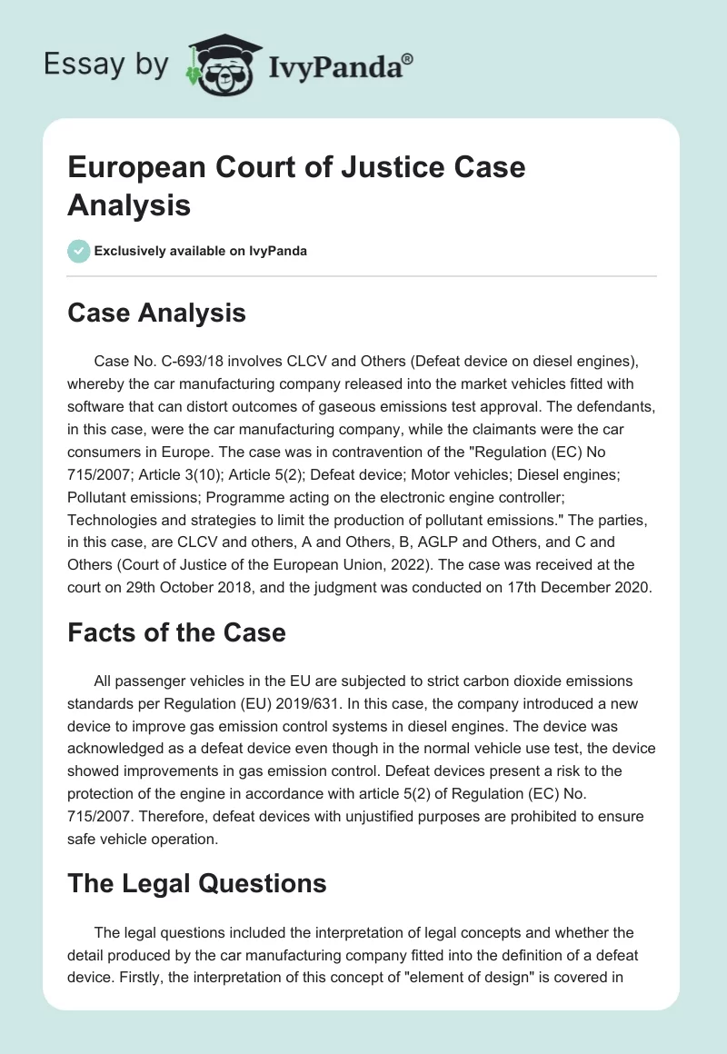 European Court of Justice Case Analysis. Page 1