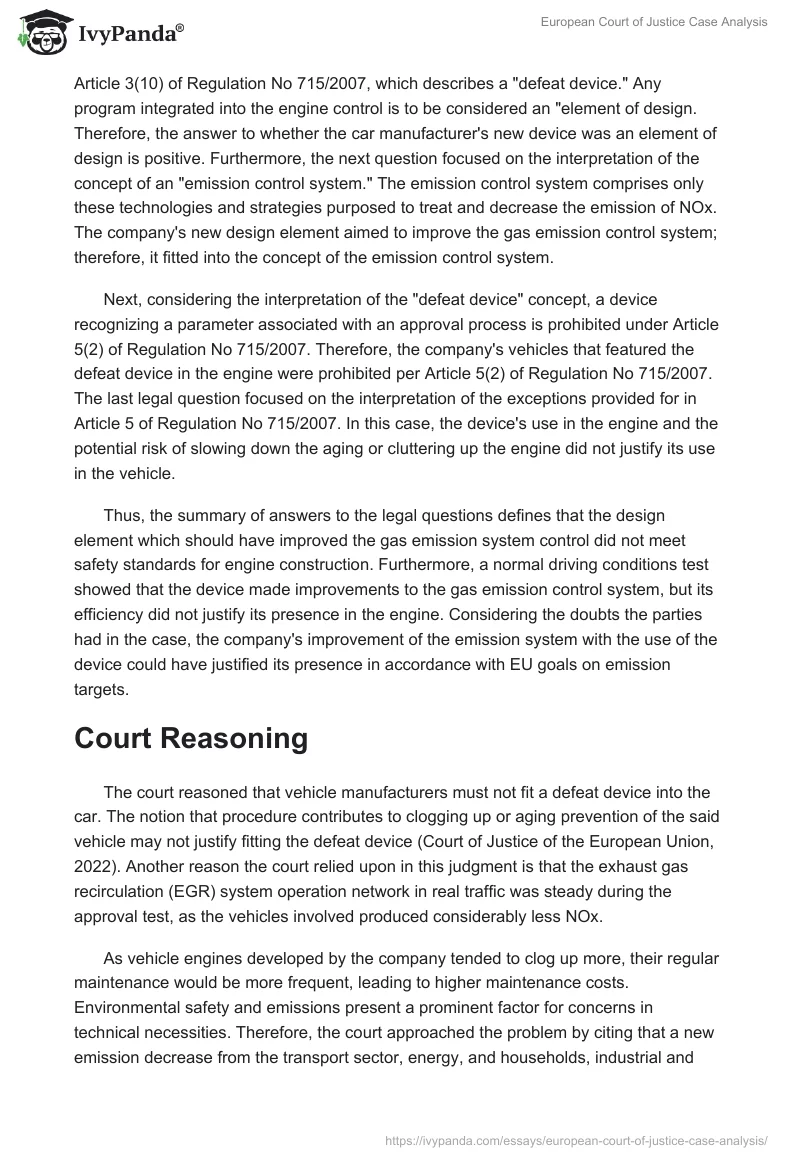European Court of Justice Case Analysis. Page 2