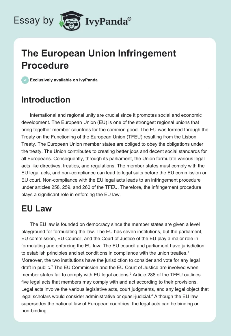 The European Union Infringement Procedure. Page 1