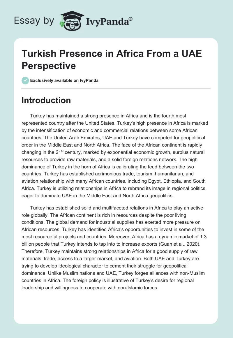 Turkish Presence in Africa From a UAE Perspective. Page 1