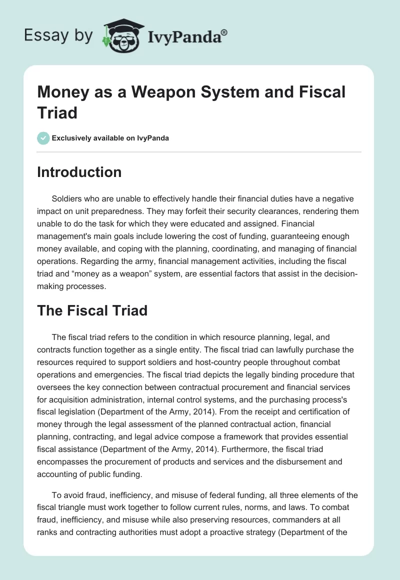 "Money as a Weapon" System and Fiscal Triad. Page 1