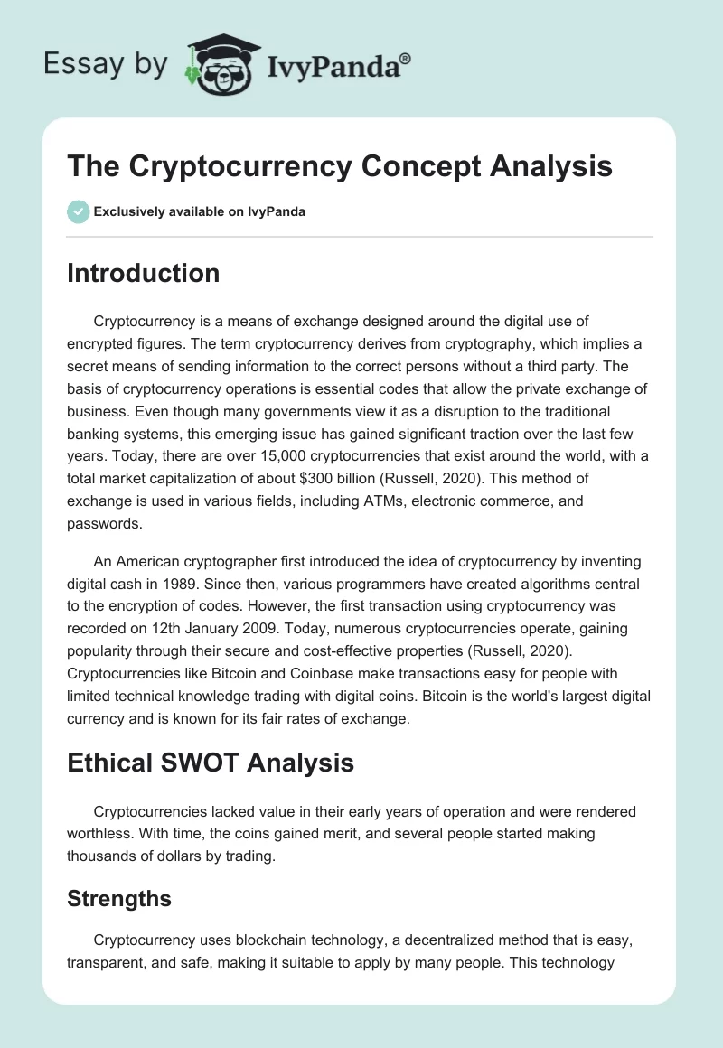 The Cryptocurrency Concept Analysis. Page 1