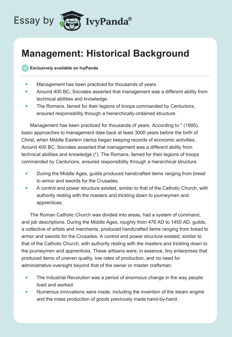 Management: Historical Background. Page 1