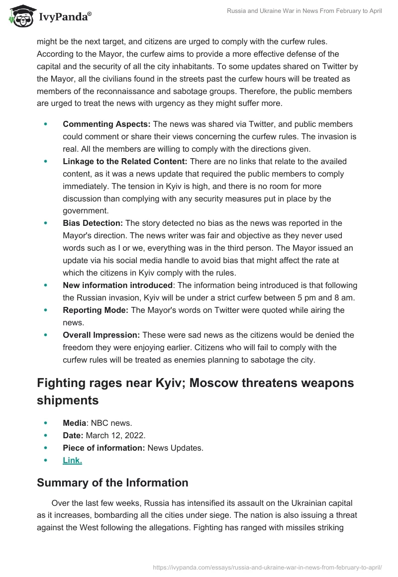 Russia and Ukraine War in News From February to April. Page 2