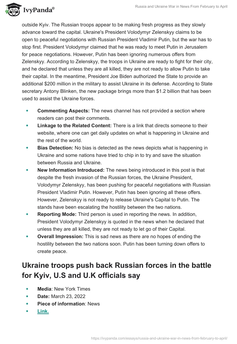 Russia and Ukraine War in News From February to April. Page 3