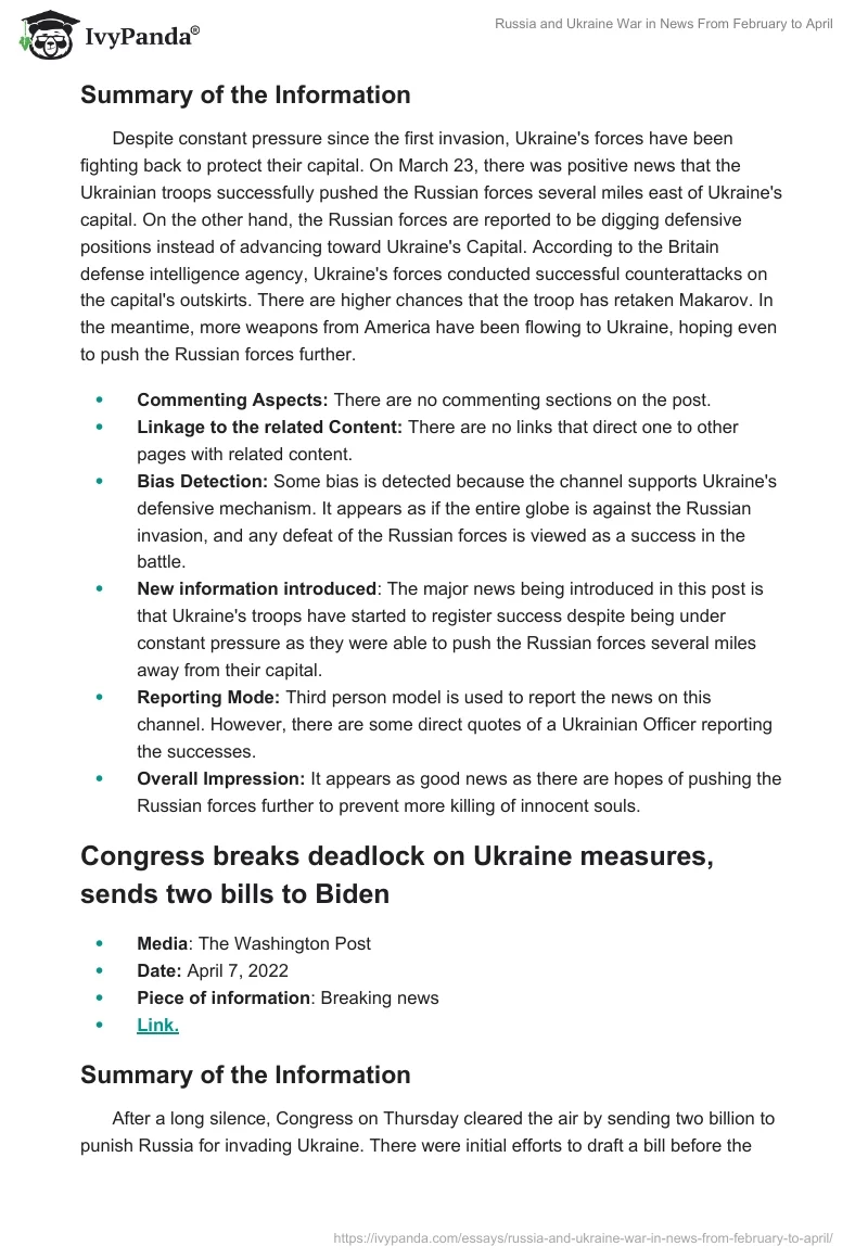 Russia and Ukraine War in News From February to April. Page 4