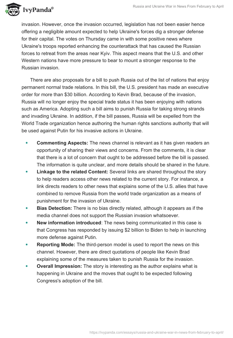 Russia and Ukraine War in News From February to April. Page 5
