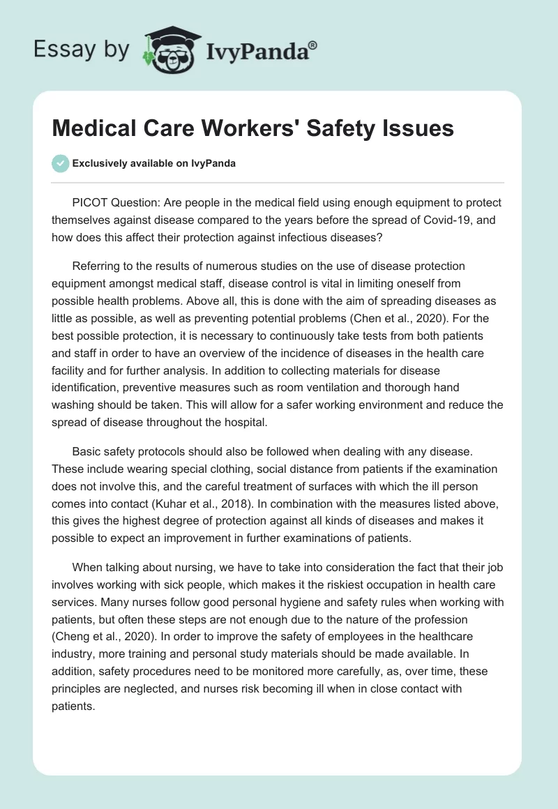 Medical Care Workers' Safety Issues. Page 1