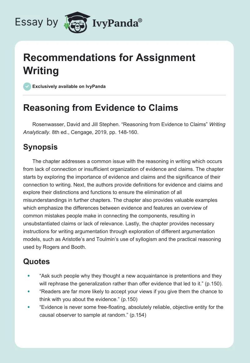 Recommendations for Assignment Writing. Page 1