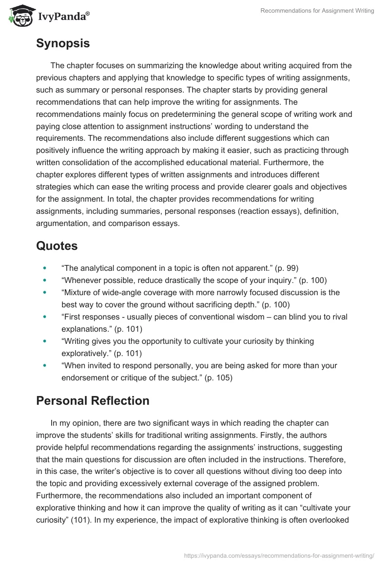 Recommendations for Assignment Writing. Page 3