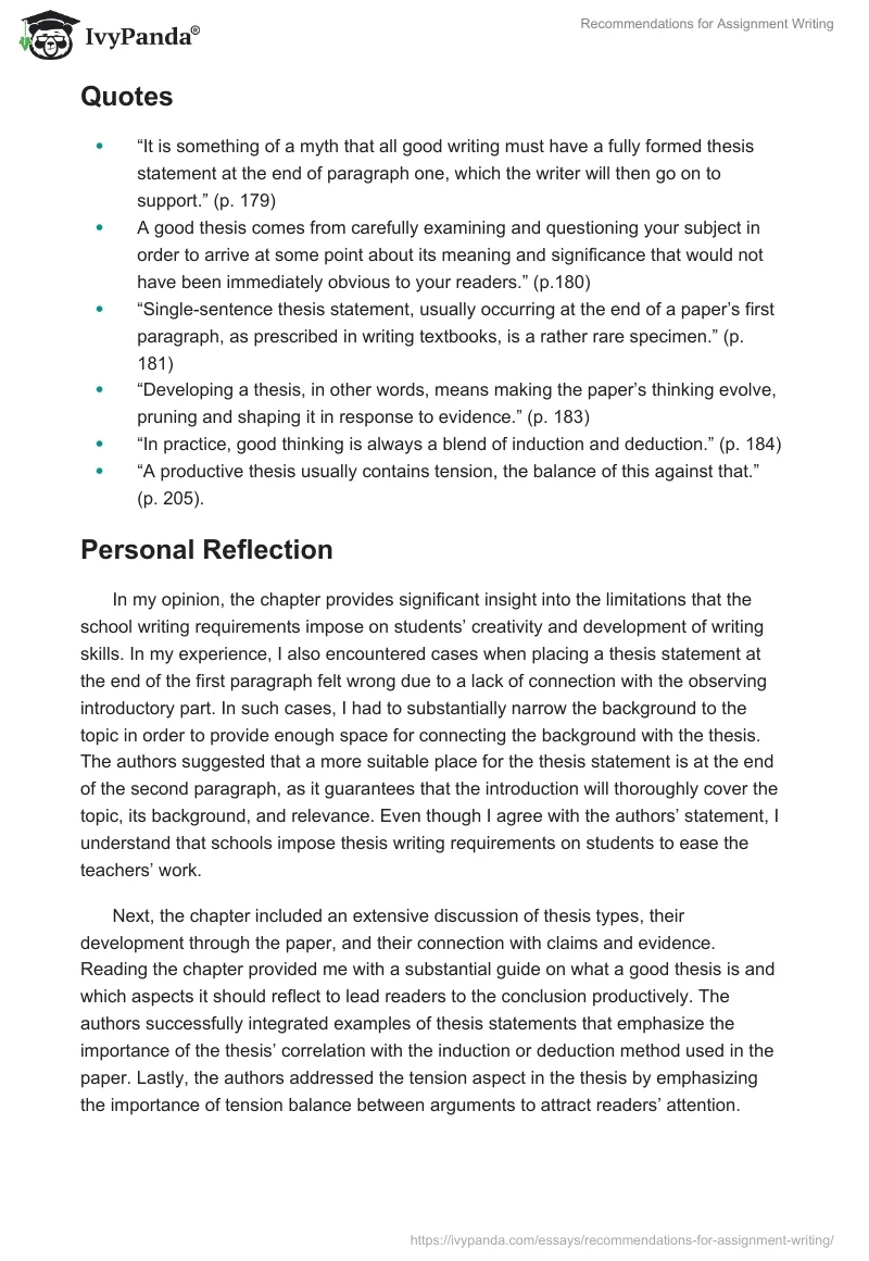 Recommendations for Assignment Writing. Page 5