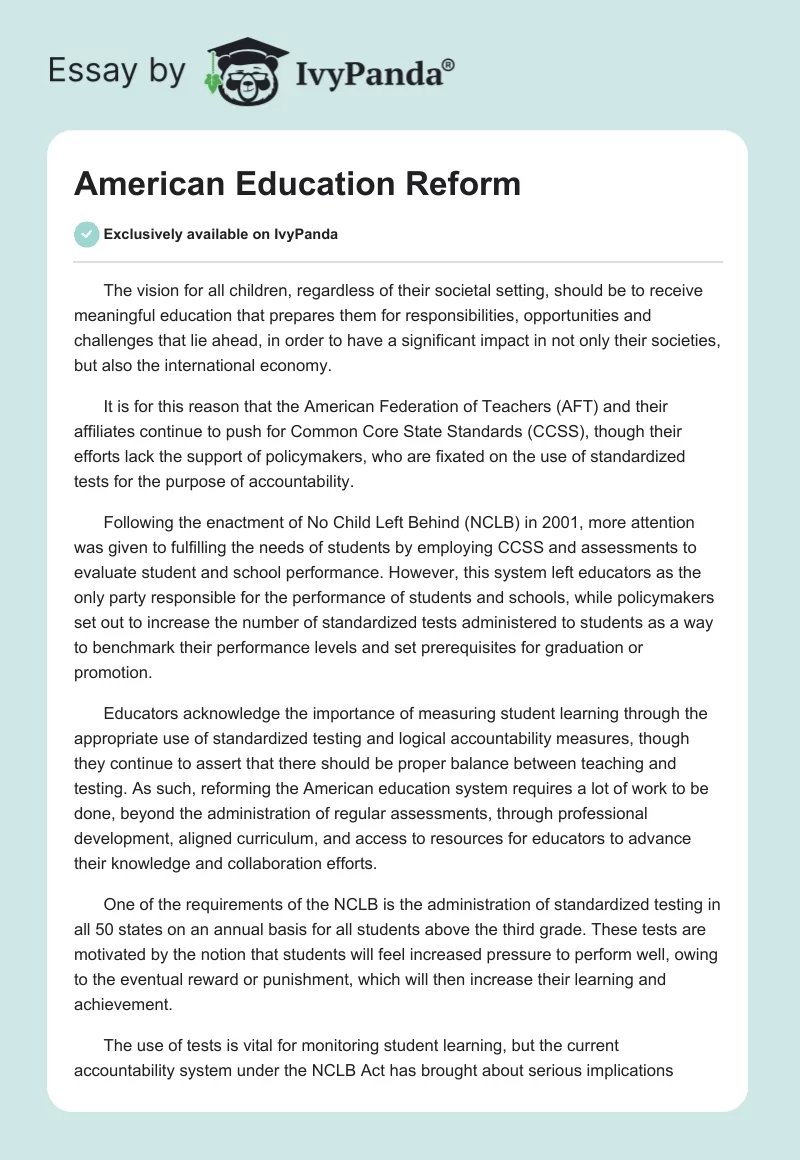 American Education Reform. Page 1