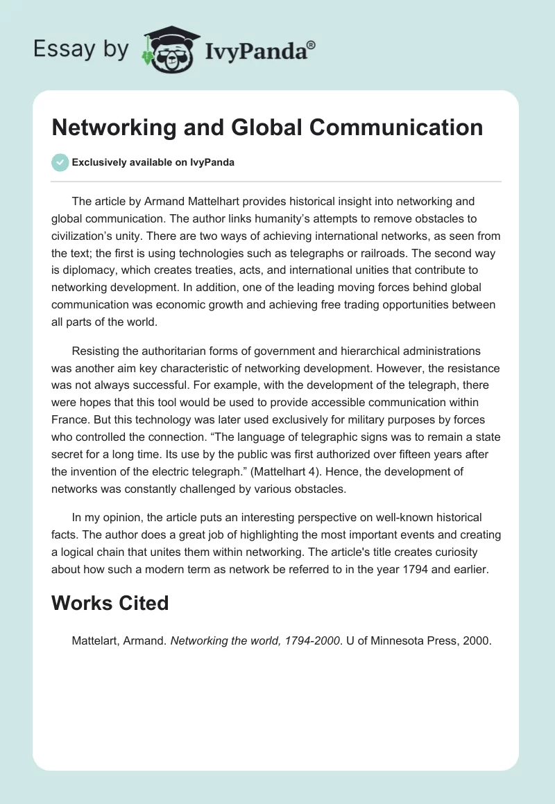 Networking and Global Communication. Page 1