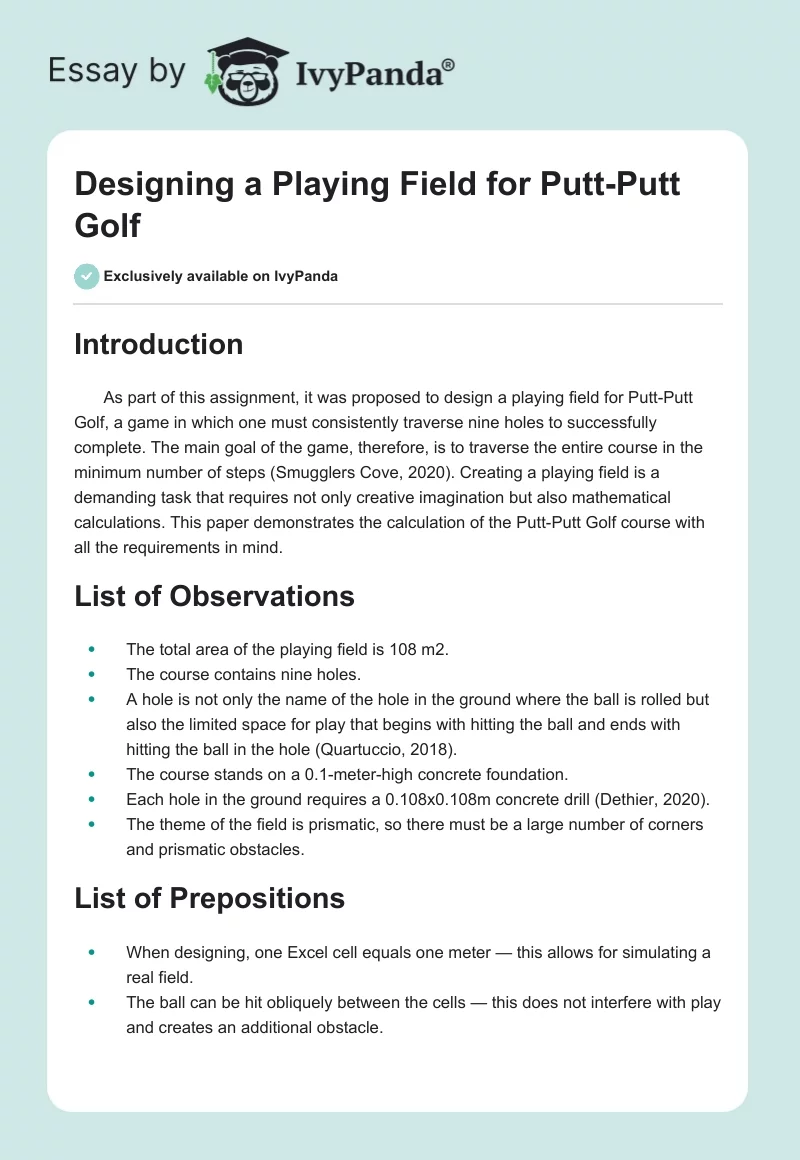 Designing a Playing Field for Putt-Putt Golf. Page 1