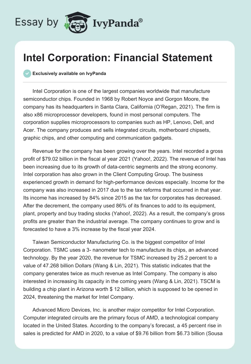 Intel Corporation: Financial Statement. Page 1