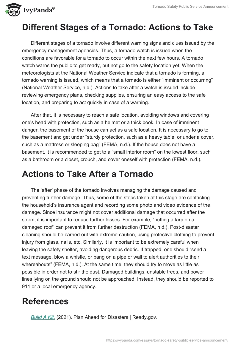 Tornado Safety Public Service Announcement. Page 2